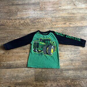John Deere Tractor Kids Green Shirt with Black Long Raglan Sleeves Large